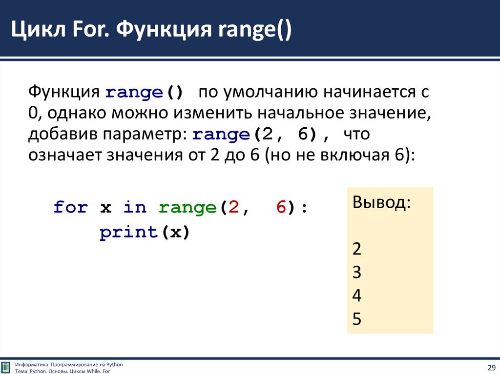 For i in range