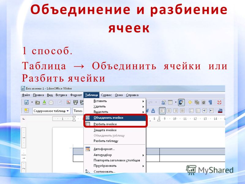 Используя операции объединения и разбивки ячеек набрать таблицы по образцу