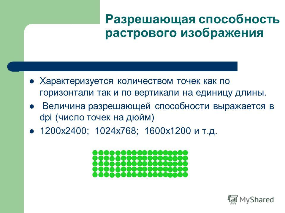 Величина определяющая количество точек элементов растрового изображения на единицу площади