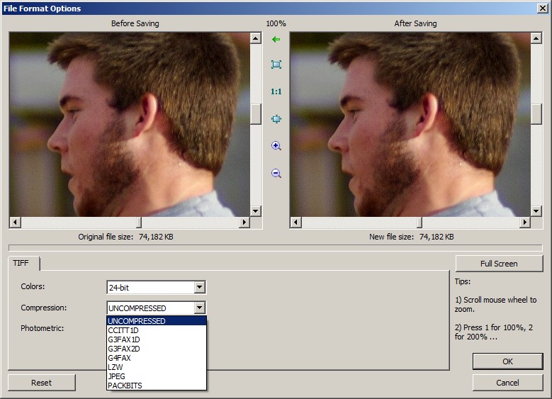 Сжатие фото. Фотография в формате TIFF. Редактор сжатия фото.