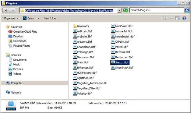 Папка плагинов редактора Photoshop 32 bit на 64-битной системе Windows