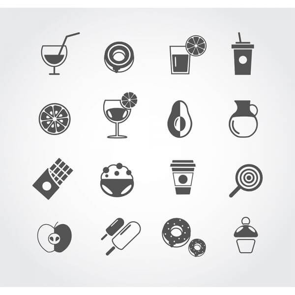 Food free vector mono color set. Icons for design vector