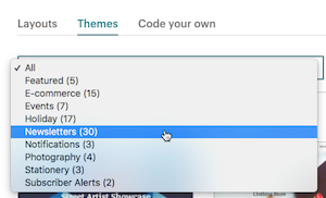 on the themes tab, click the dropdown menu and choose a category