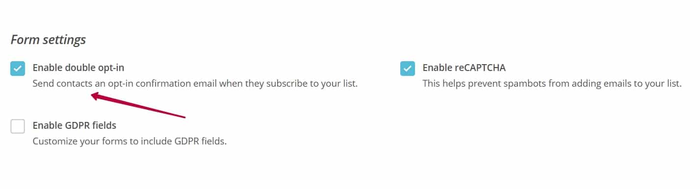 Поле Enable double opt-in в MailChimp