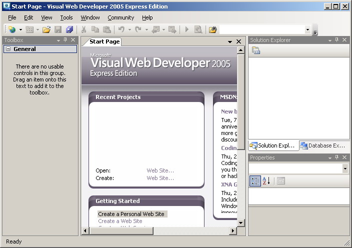 Оболочка Visual Web Developer