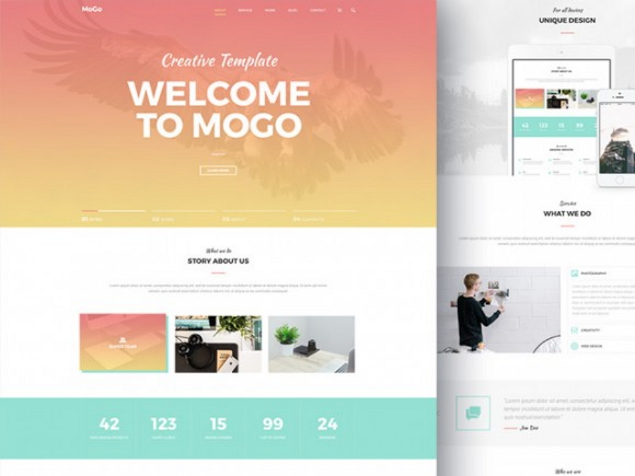 MoGo - Free one-page PSD template for agencies