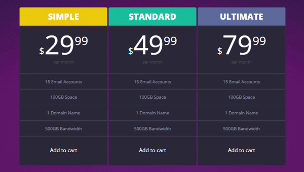 Demo Image: Pricing Tables
