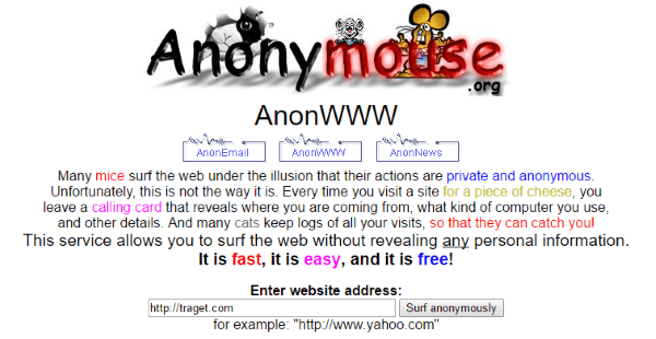 Использование сервиса Anonymouse.org