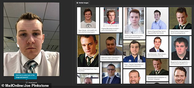 When the photo was submitted to the Microsoft-owned Bing platform, the results did not divulge my identity. It provided  headshots of Caucasian men, some with a similar  neutral expression, some were headshots of people in shirts and two results offered Harry Potter
