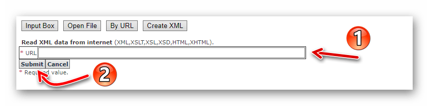 Форма для импорта файла XML в онлайн-сервис XmlGrid по ссылке