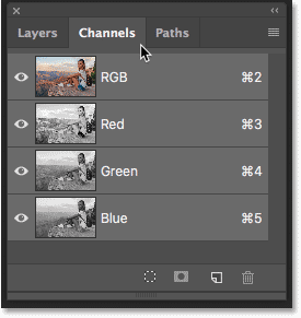 Opening the Channels panel in Photoshop