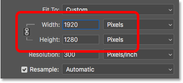 Changing the pixel width and height in the Image Size dialog box in Photoshop