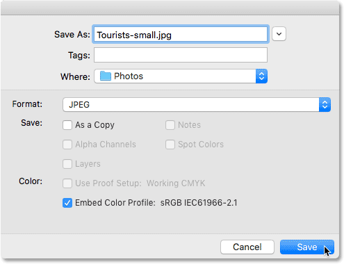 The Save As dialog box in Photoshop