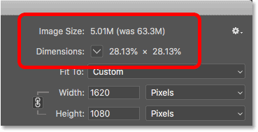 The image size after downsampling the image for email and the web in Photoshop