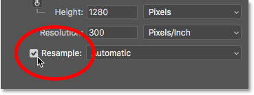 Turning Resample on in the Image Size dialog box in Photoshop
