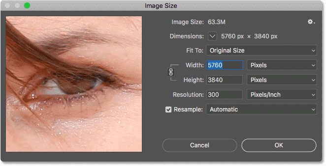 The Image Size dialog box in Photoshop CC