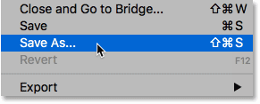 Choosing the Save As command to save the resized image in Photoshop