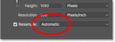 The Interpolation method next to the Resample option in Photoshop