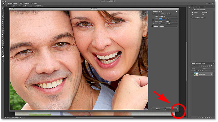 Resizing the Image Size dialog box in Photoshop CC