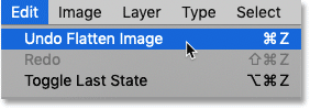 Choosing the Undo Flatten Image command in Photoshop