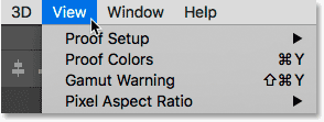 Opening the View menu in the Menu Bar in Photoshop. 