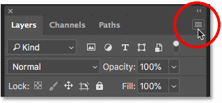 Clicking the Layers panel menu icon in Photoshop