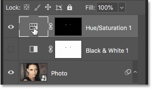 Selecting the Hue/Saturation adjustment layer in the smart object