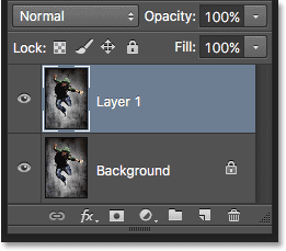 Making a copy of the Background layer by pressing Ctrl+J (Win) / Command+J (Mac).