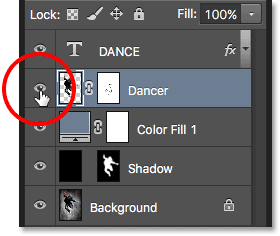 Clicking the layer visibility icon in the Layers panel.