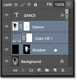 Selecting contiguous layers in Photoshop.