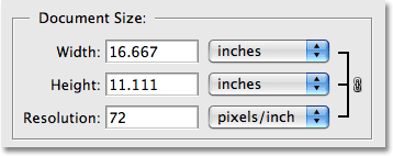 The Dcument Size section of the Image Size dialog box in Photoshop. Image © 2009 Photoshop Essentials.com.