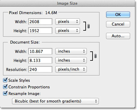 The Image Size dialog box in Photoshop. Image © 2012 Photoshop Essentials.com