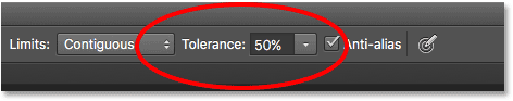 The Tolerance option for the Color Replacement Tool. Image © 2016 Photoshop Essentials.com