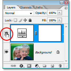 Clicking the Layer Visbility icon to turn the Levels adjustment layer on and off.