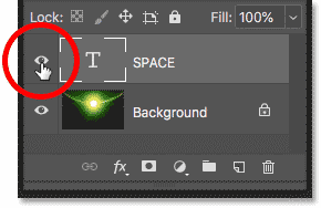 Turning on the Type layer in the document in Photoshop