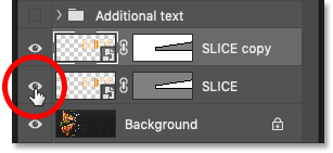 Turning off the bottom text slice in the Layers panel in Photoshop