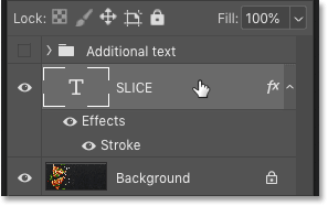 Selecting the Type layer in the Layers panel in Photoshop