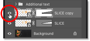 Turning off the top text slice in the Layers panel in Photoshop