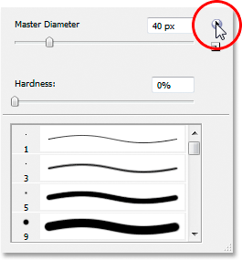 The Brush options menu