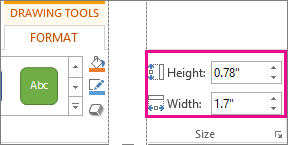 Height and Width boxes on the Drawing Tools Format tab