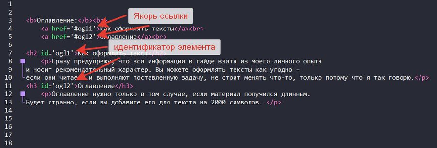 Оформление оглавления в HTML