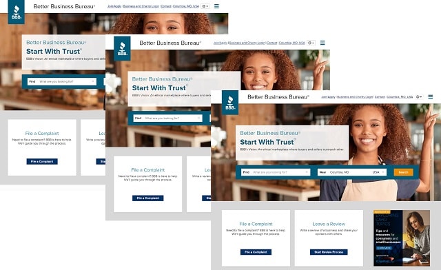 Better Business Bureau Website on Different Browsers