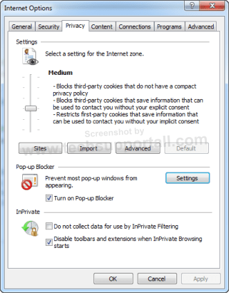 Enable / Disable Pop ups in Internet Explorer